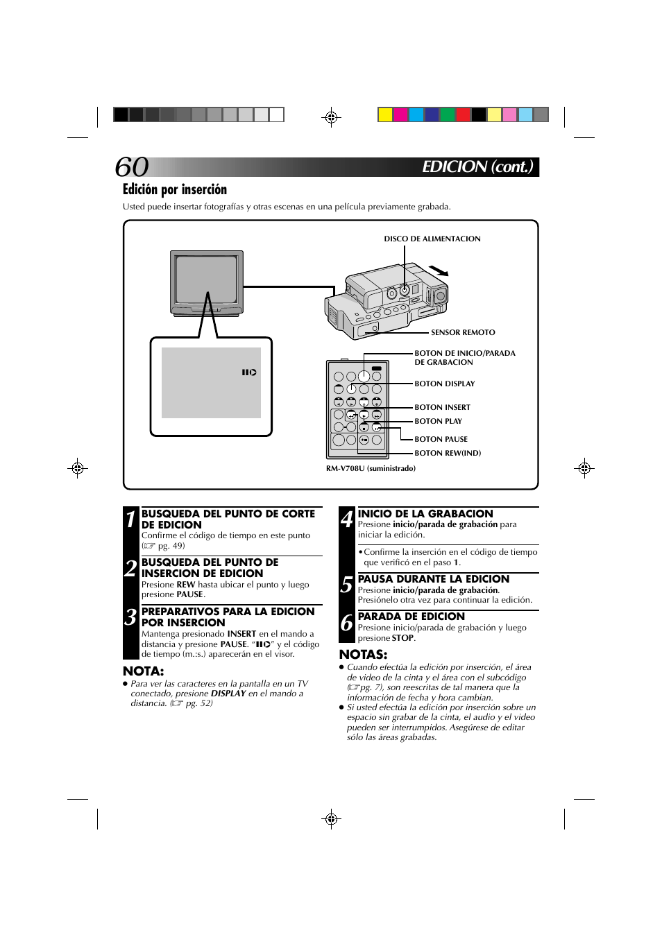 Edicion (cont.), Edición por inserción | JVC GR-DV1 User Manual | Page 204 / 219