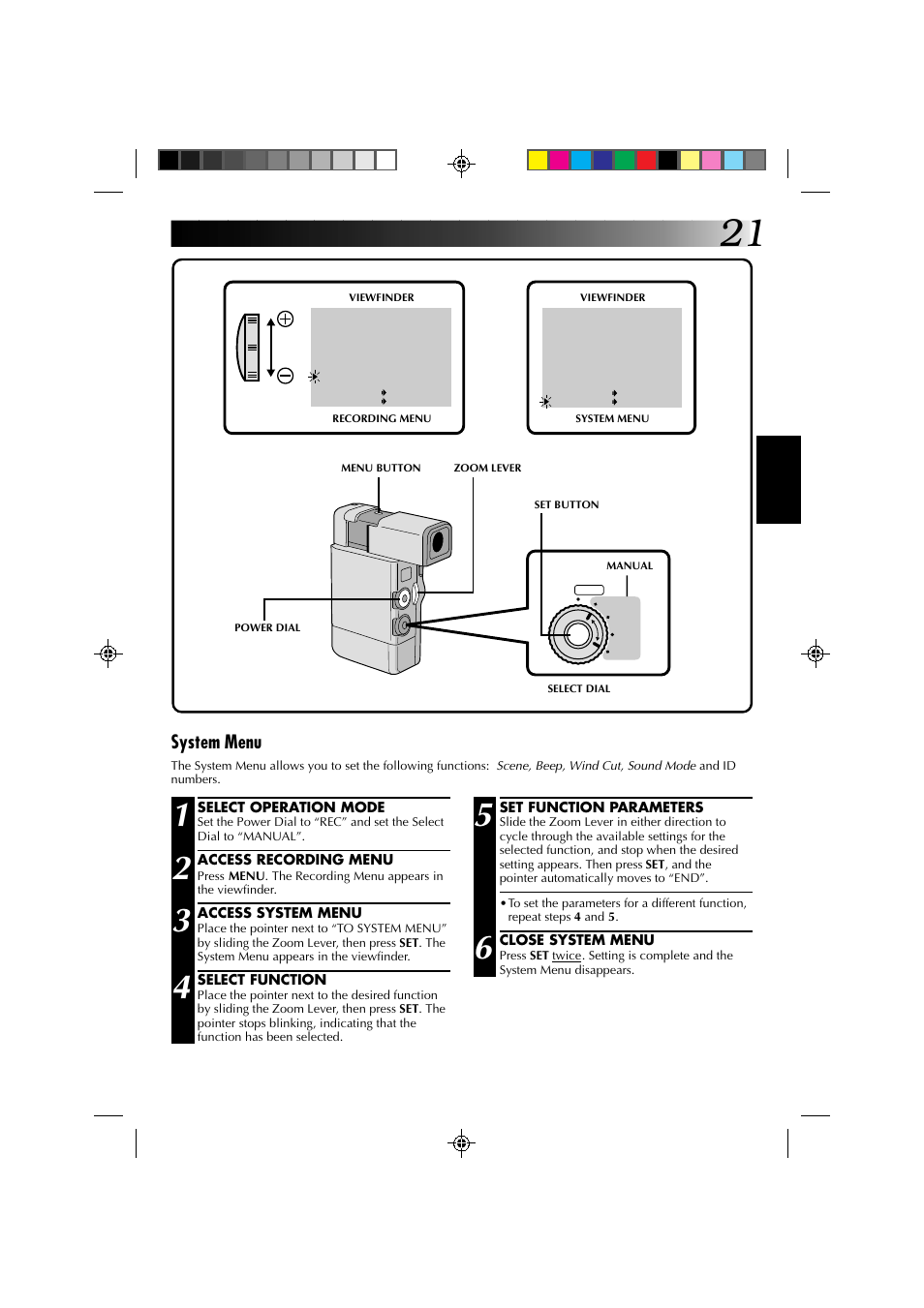 System menu | JVC GR-DV1 User Manual | Page 21 / 219