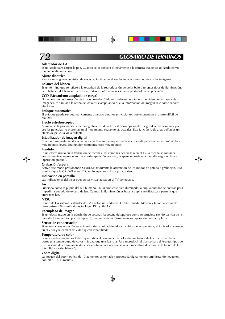 Glosario de terminos | JVC GR-DV1 User Manual | Page 216 / 219