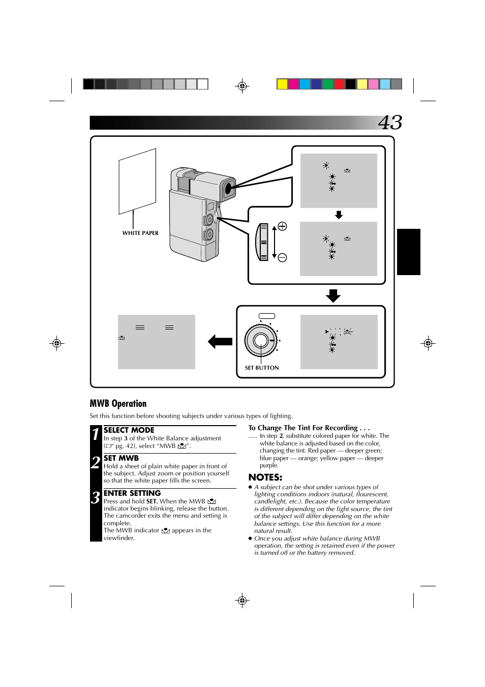 Mwb operation | JVC GR-DV1 User Manual | Page 43 / 219