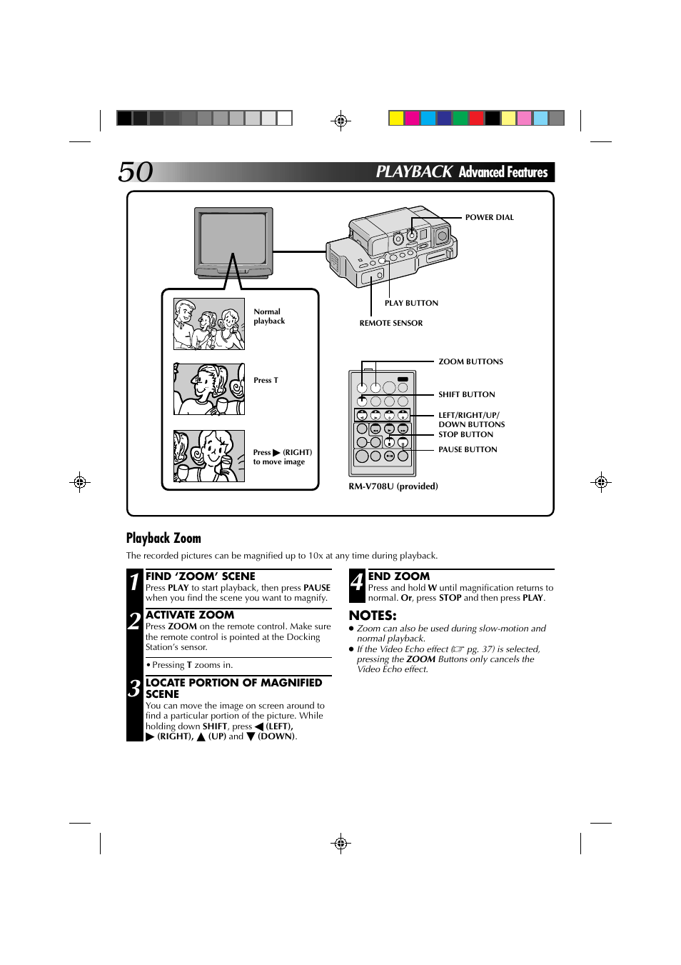 Playback, Advanced features, Playback zoom | JVC GR-DV1 User Manual | Page 50 / 219