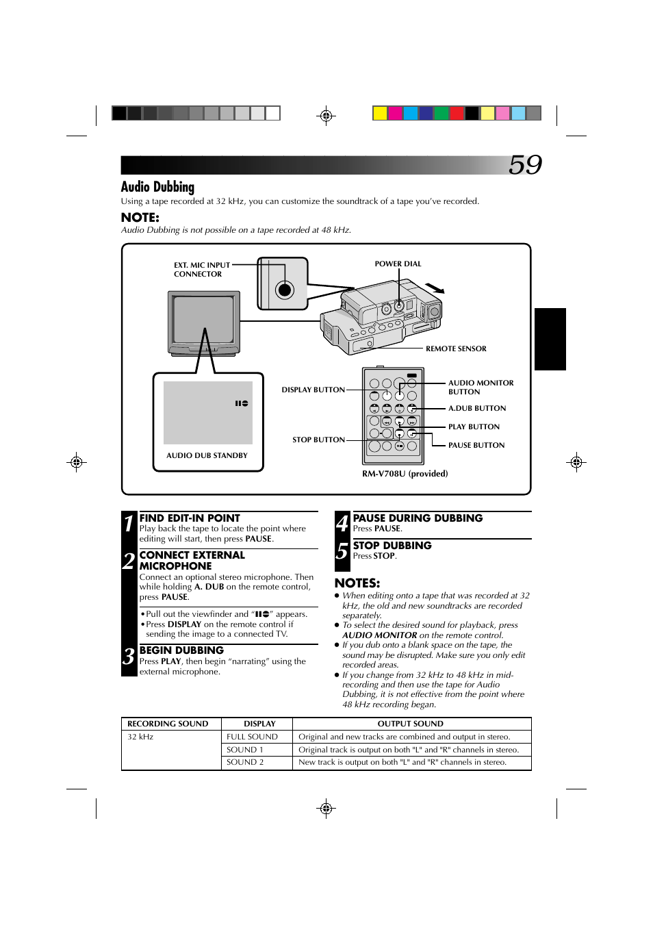 Audio dubbing | JVC GR-DV1 User Manual | Page 59 / 219