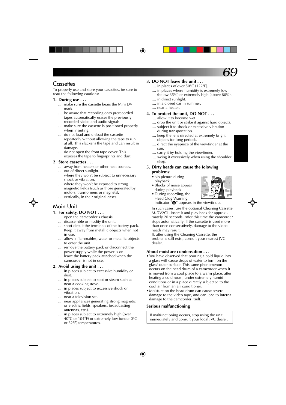 Cassettes, Main unit | JVC GR-DV1 User Manual | Page 69 / 219