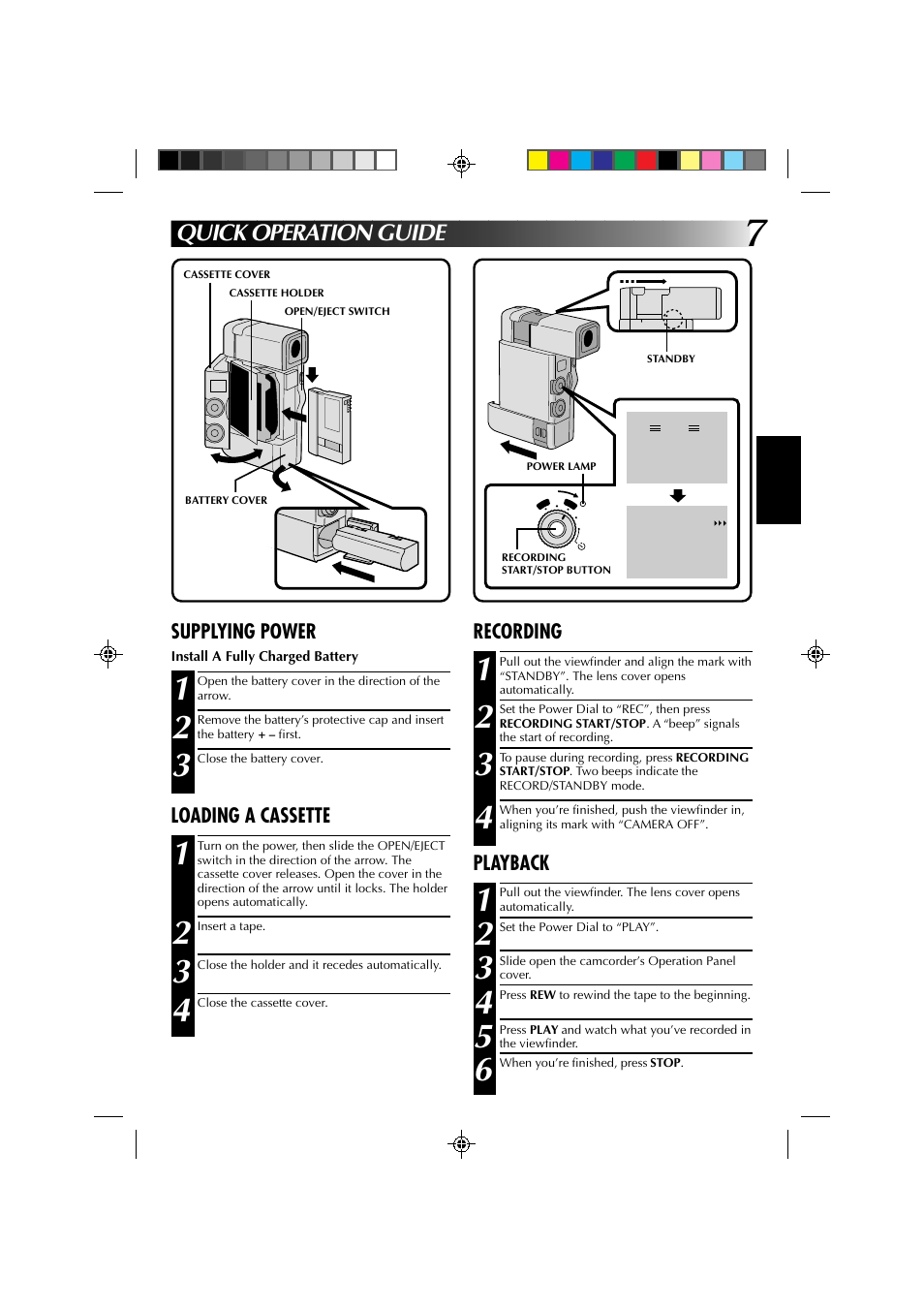 Quick operation guide | JVC GR-DV1 User Manual | Page 7 / 219