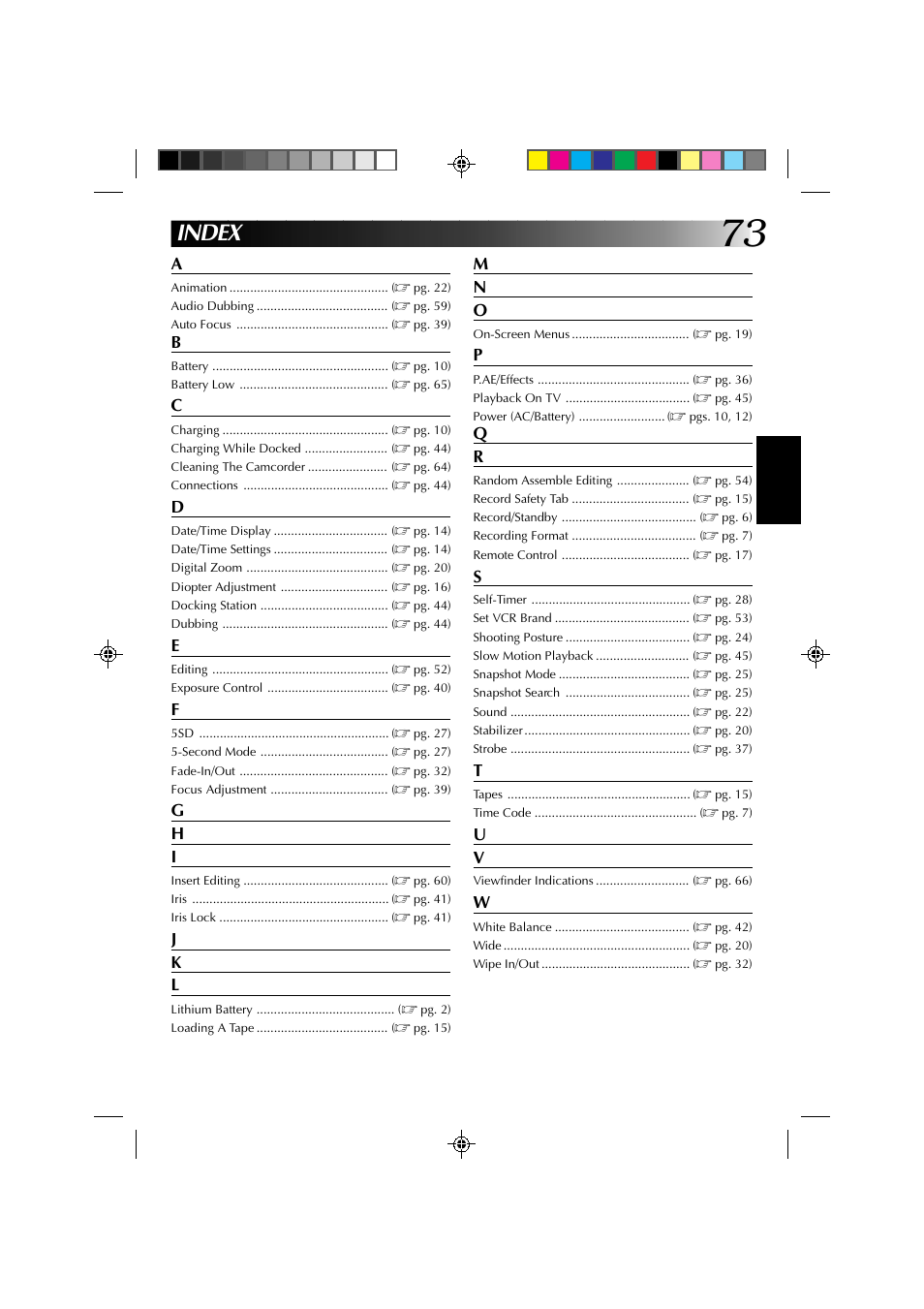 Index | JVC GR-DV1 User Manual | Page 73 / 219