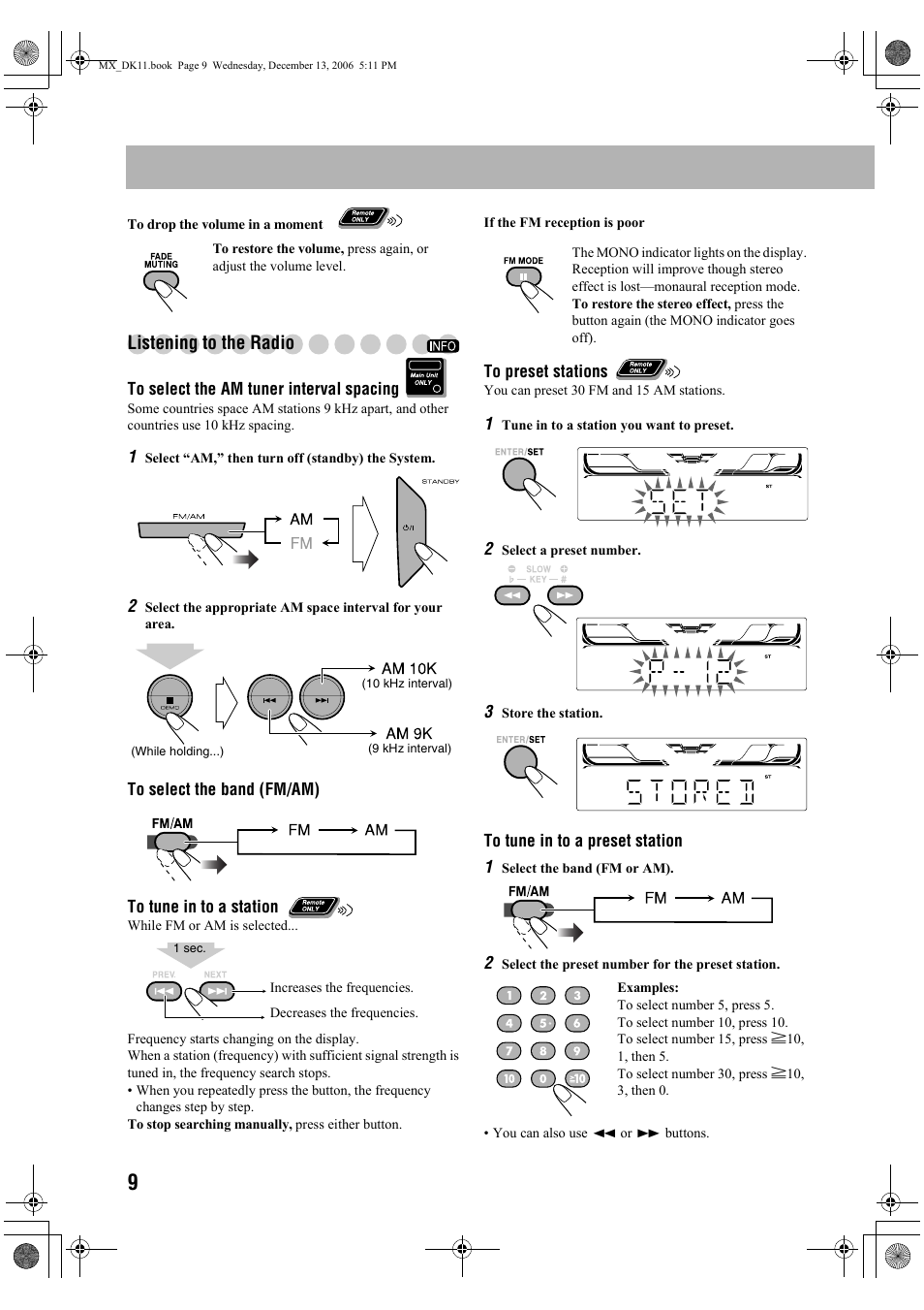 Listening to the radio | JVC CA-MXDK11 User Manual | Page 12 / 48
