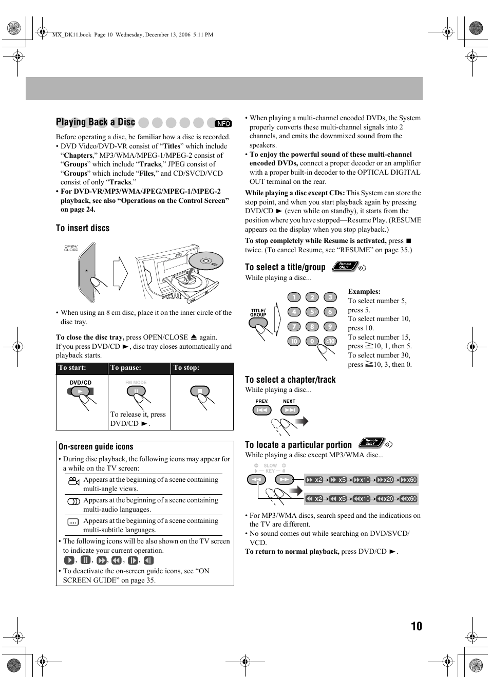 Playing back a disc | JVC CA-MXDK11 User Manual | Page 13 / 48