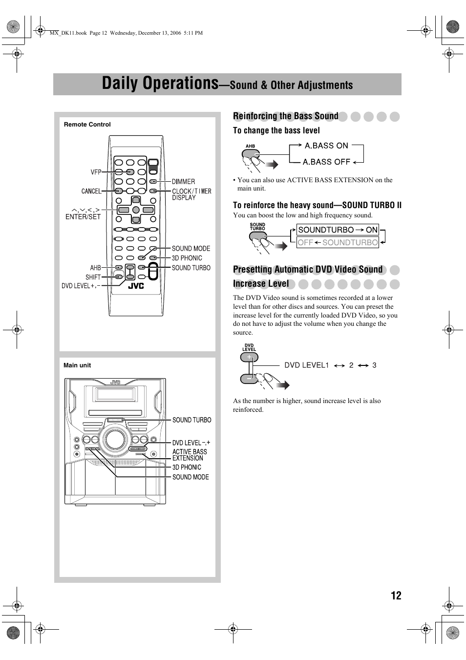 Daily operations—sound & other adjustments, Reinforcing the bass sound, Daily operations | Sound & other adjustments | JVC CA-MXDK11 User Manual | Page 15 / 48