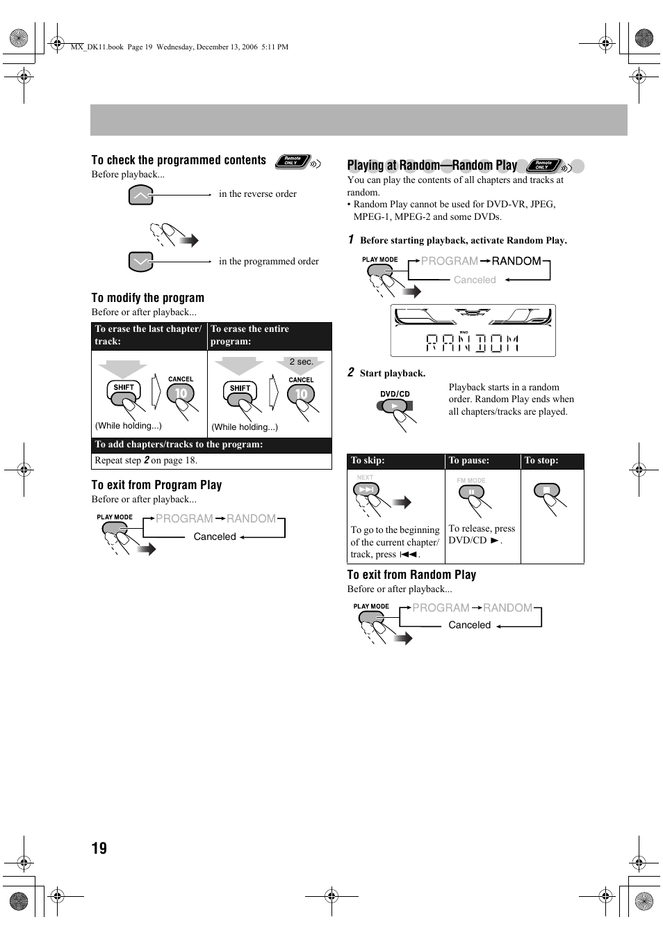 Playing at random—random play | JVC CA-MXDK11 User Manual | Page 22 / 48