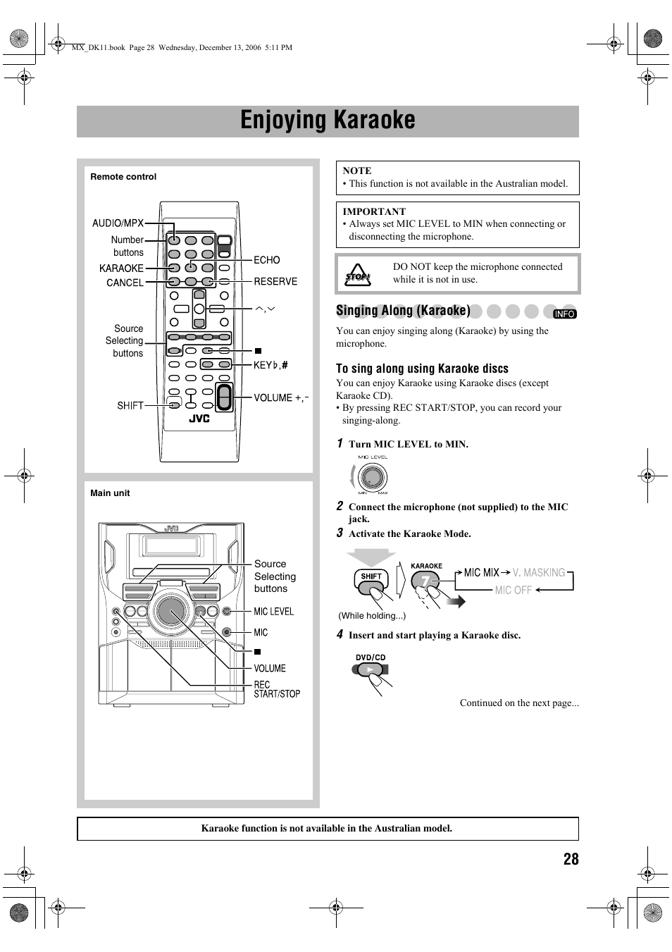 Enjoying karaoke, Singing along (karaoke) | JVC CA-MXDK11 User Manual | Page 31 / 48