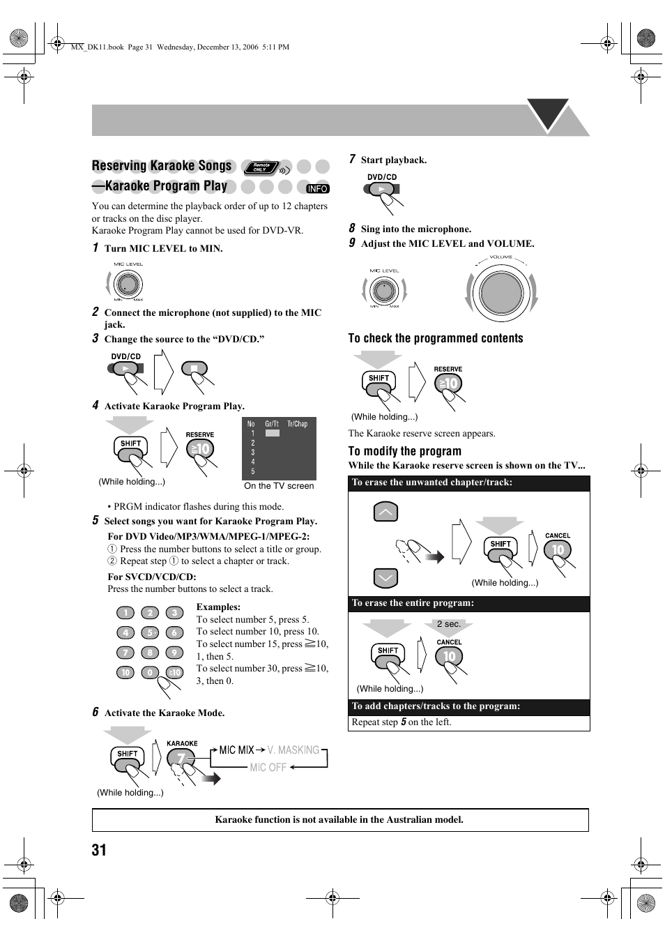 Reserving karaoke songs —karaoke program play | JVC CA-MXDK11 User Manual | Page 34 / 48