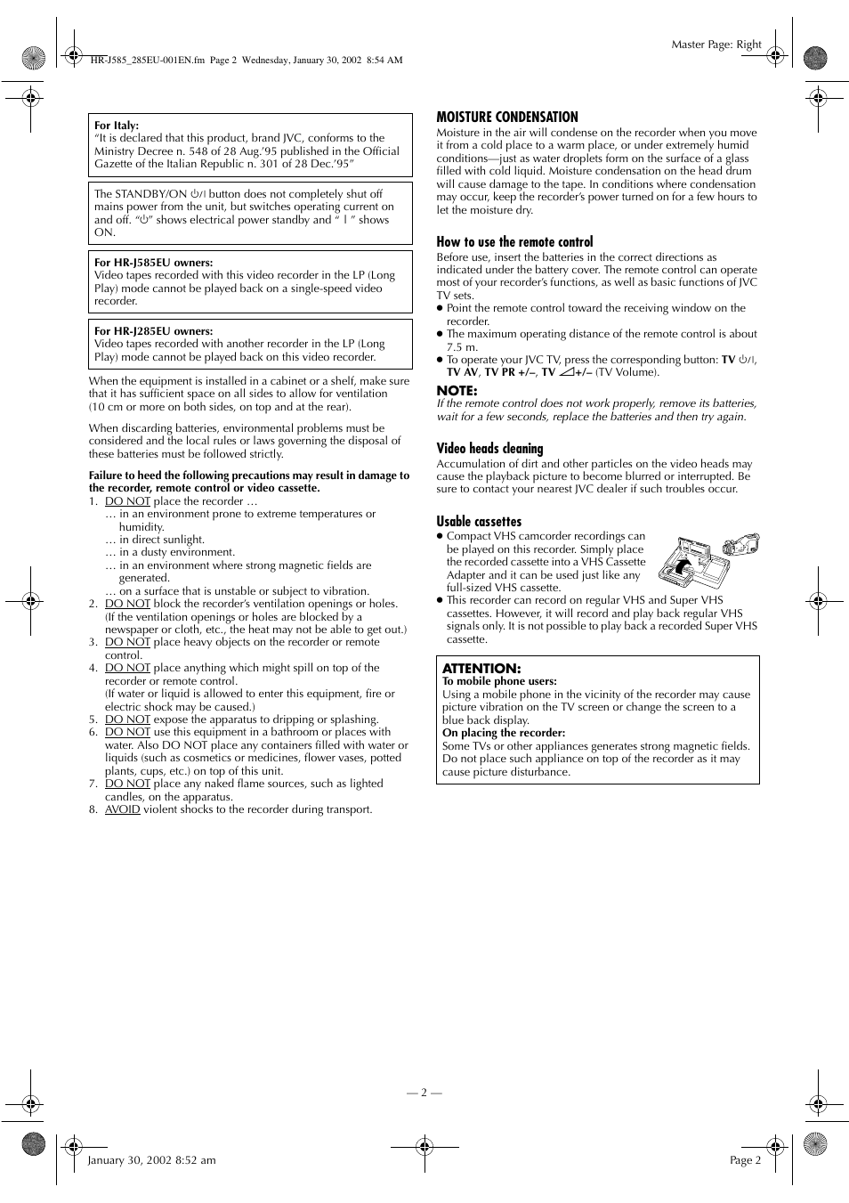 JVC HR-J285EU User Manual | Page 2 / 16