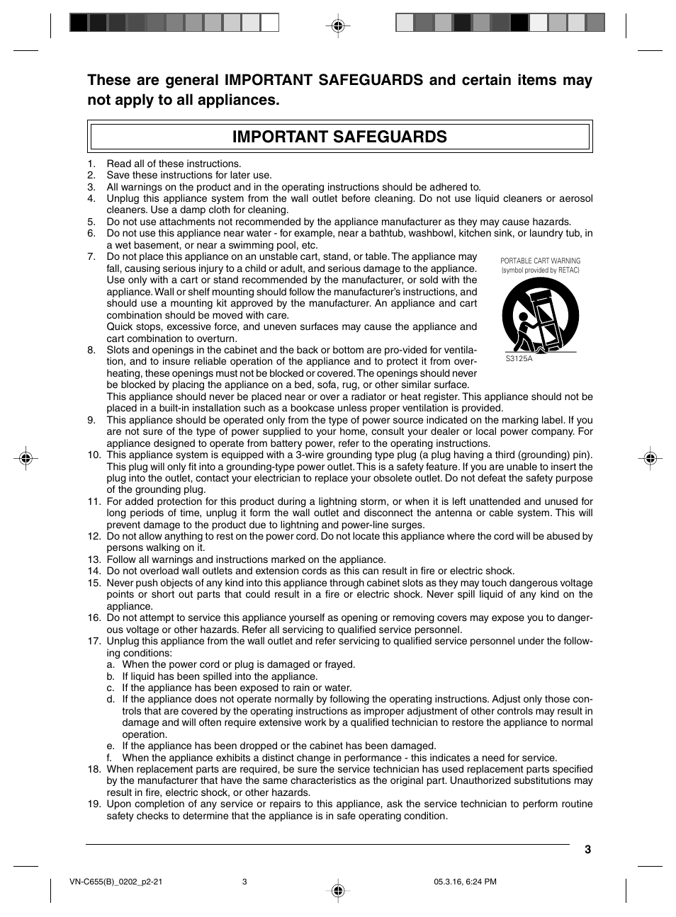 Important safeguards | JVC VN-C655 User Manual | Page 3 / 36