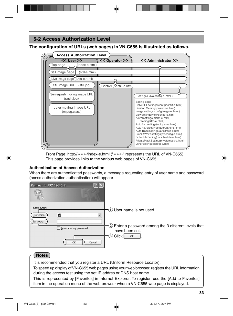 2 access authorization level | JVC VN-C655 User Manual | Page 33 / 36