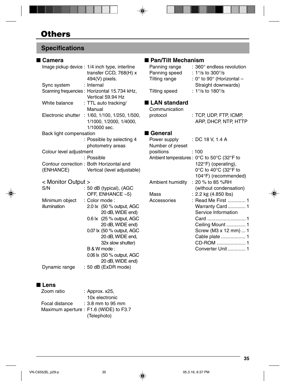 Others, Specifications | JVC VN-C655 User Manual | Page 35 / 36