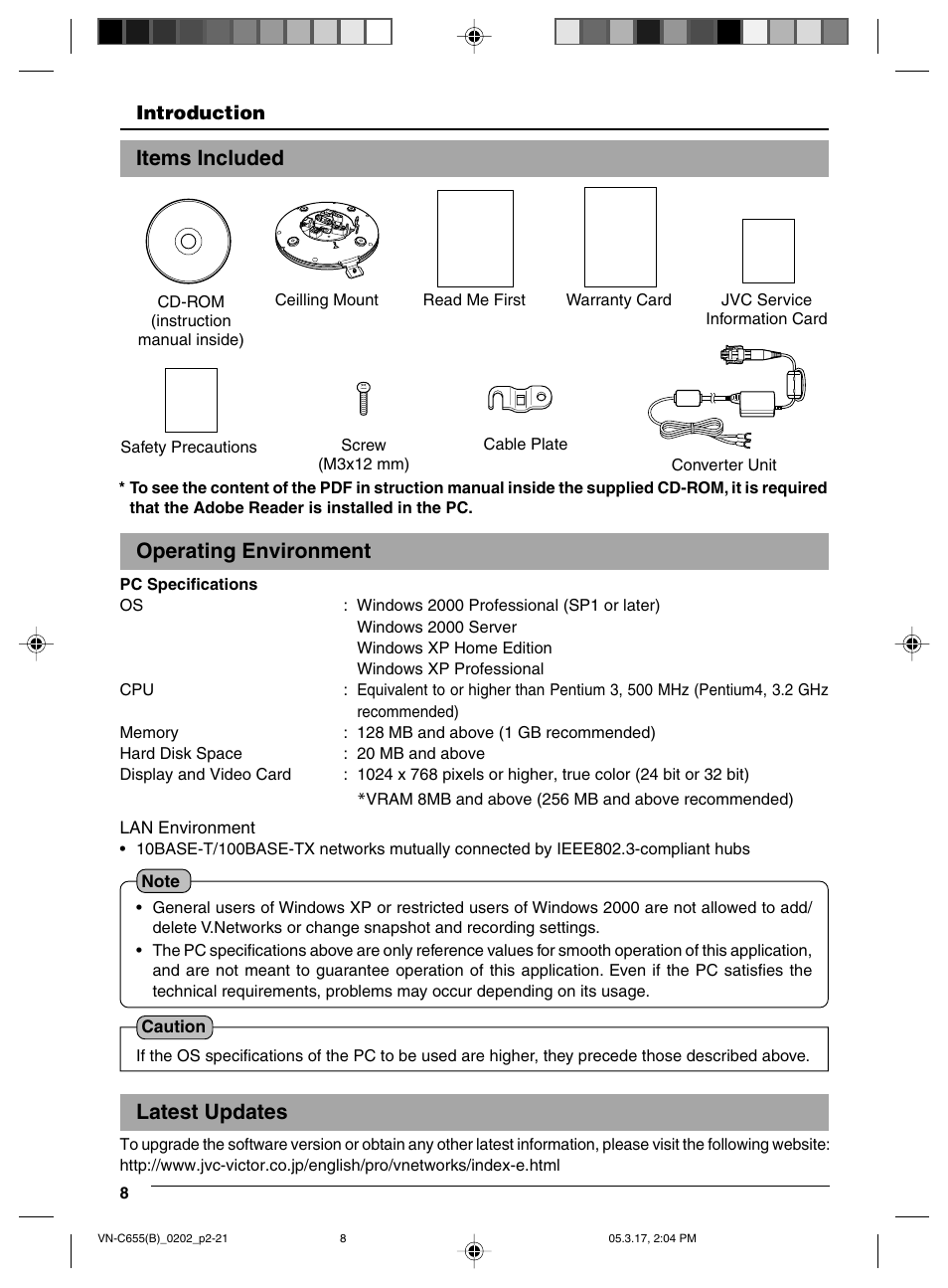 Items included, Operating environment, Latest updates | JVC VN-C655 User Manual | Page 8 / 36