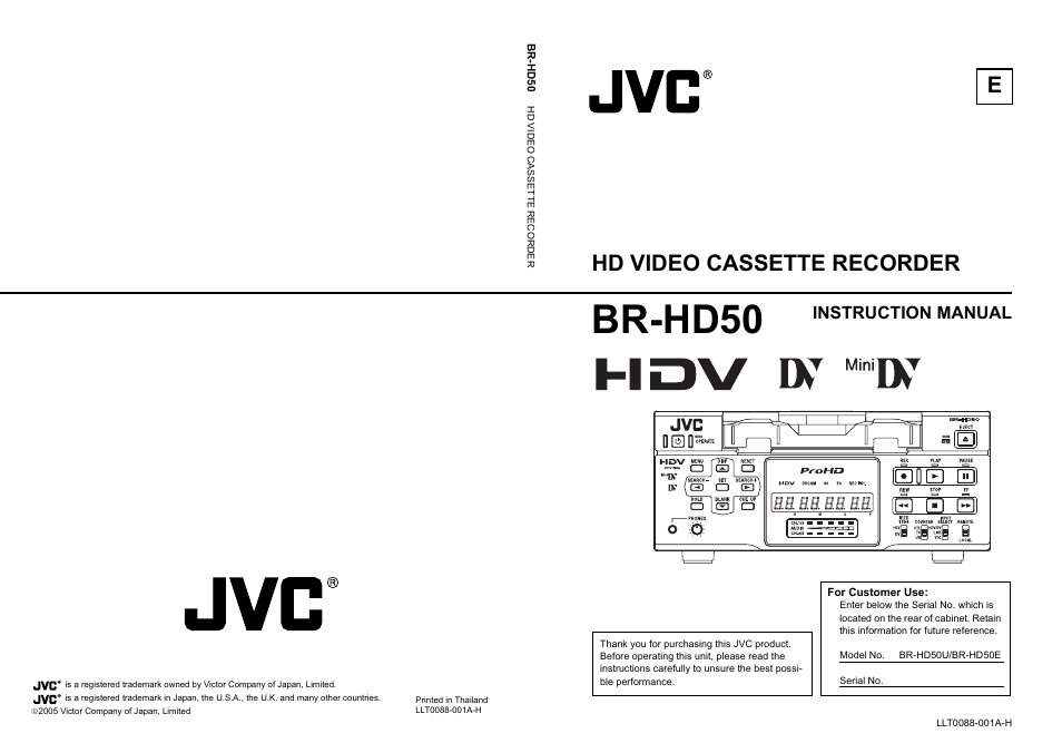 JVC BR-HD50E User Manual | 92 pages
