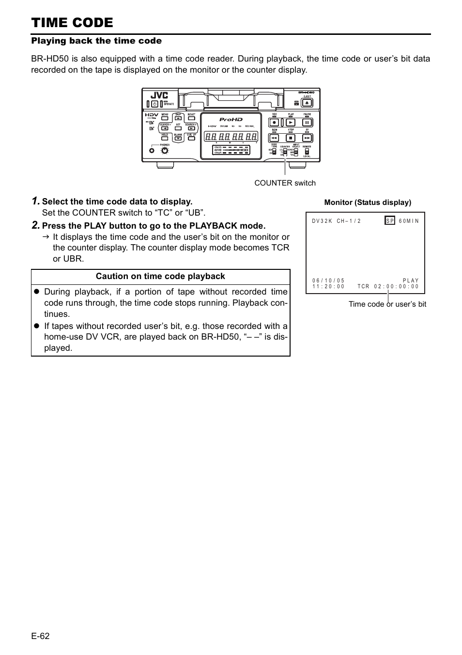 Time code | JVC BR-HD50E User Manual | Page 66 / 92