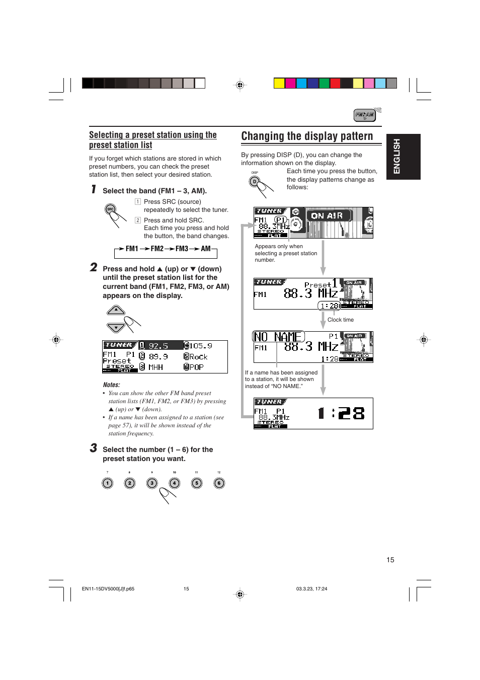 Changing the display pattern | JVC KD-DV5000 User Manual | Page 15 / 82