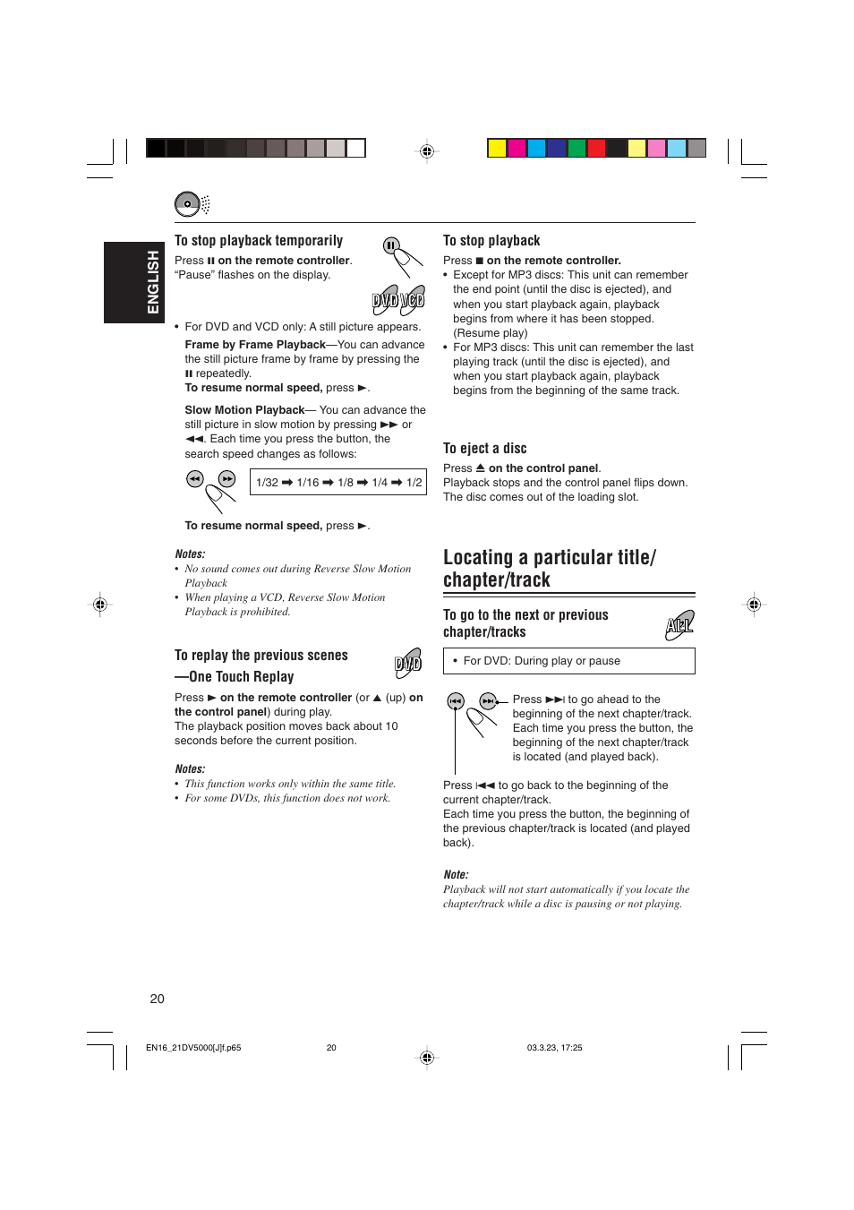 Locating a particular title/ chapter/track | JVC KD-DV5000 User Manual | Page 20 / 82