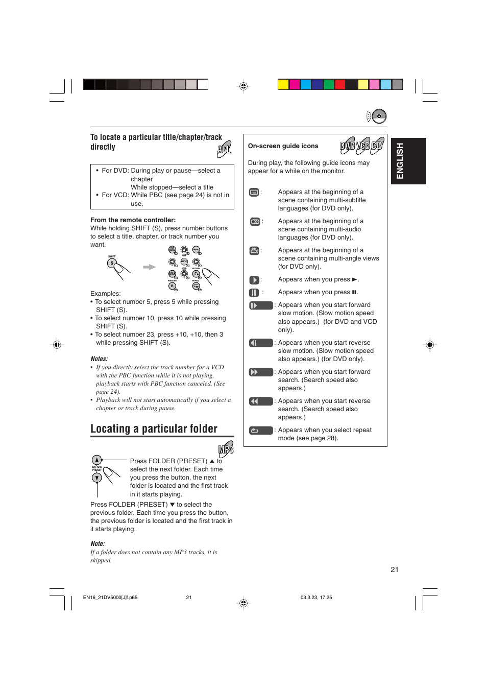 Locating a particular folder, English | JVC KD-DV5000 User Manual | Page 21 / 82