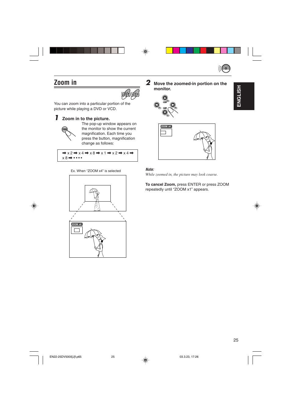 Zoom in, English | JVC KD-DV5000 User Manual | Page 25 / 82