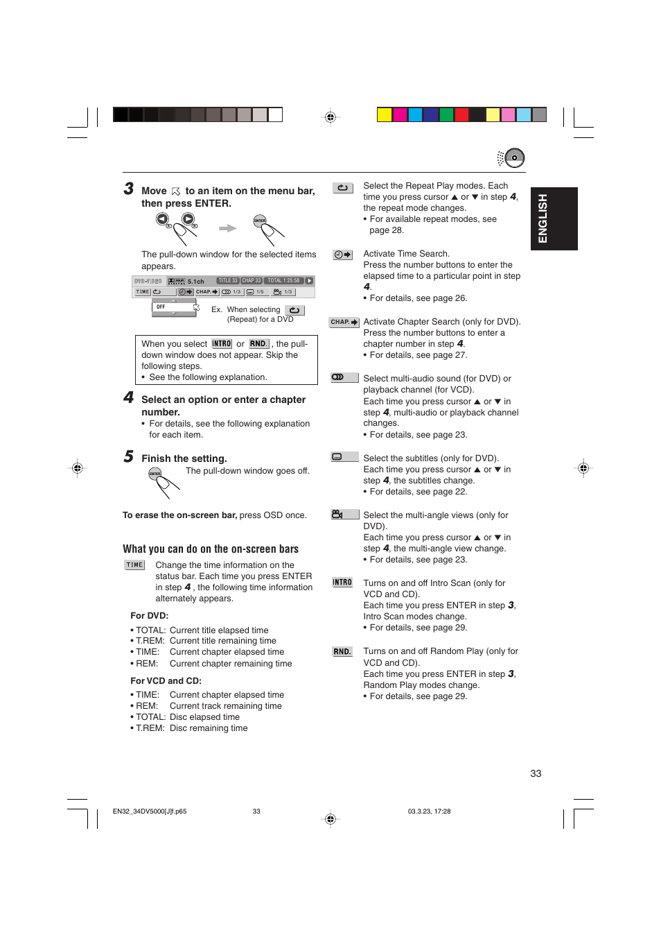 English, What you can do on the on-screen bars | JVC KD-DV5000 User Manual | Page 33 / 82