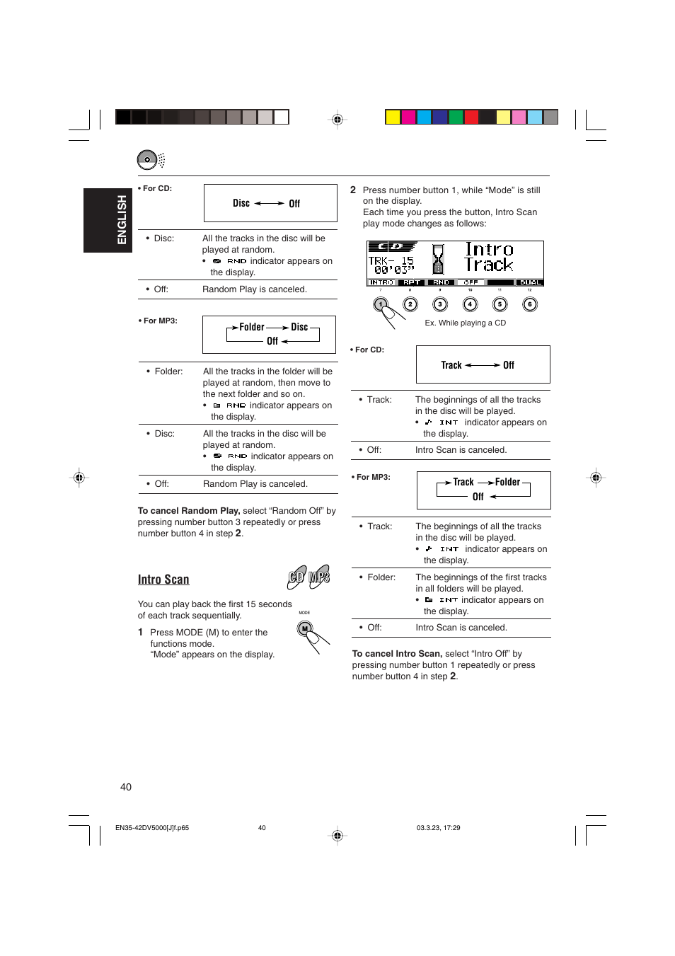 Intro scan, English | JVC KD-DV5000 User Manual | Page 40 / 82