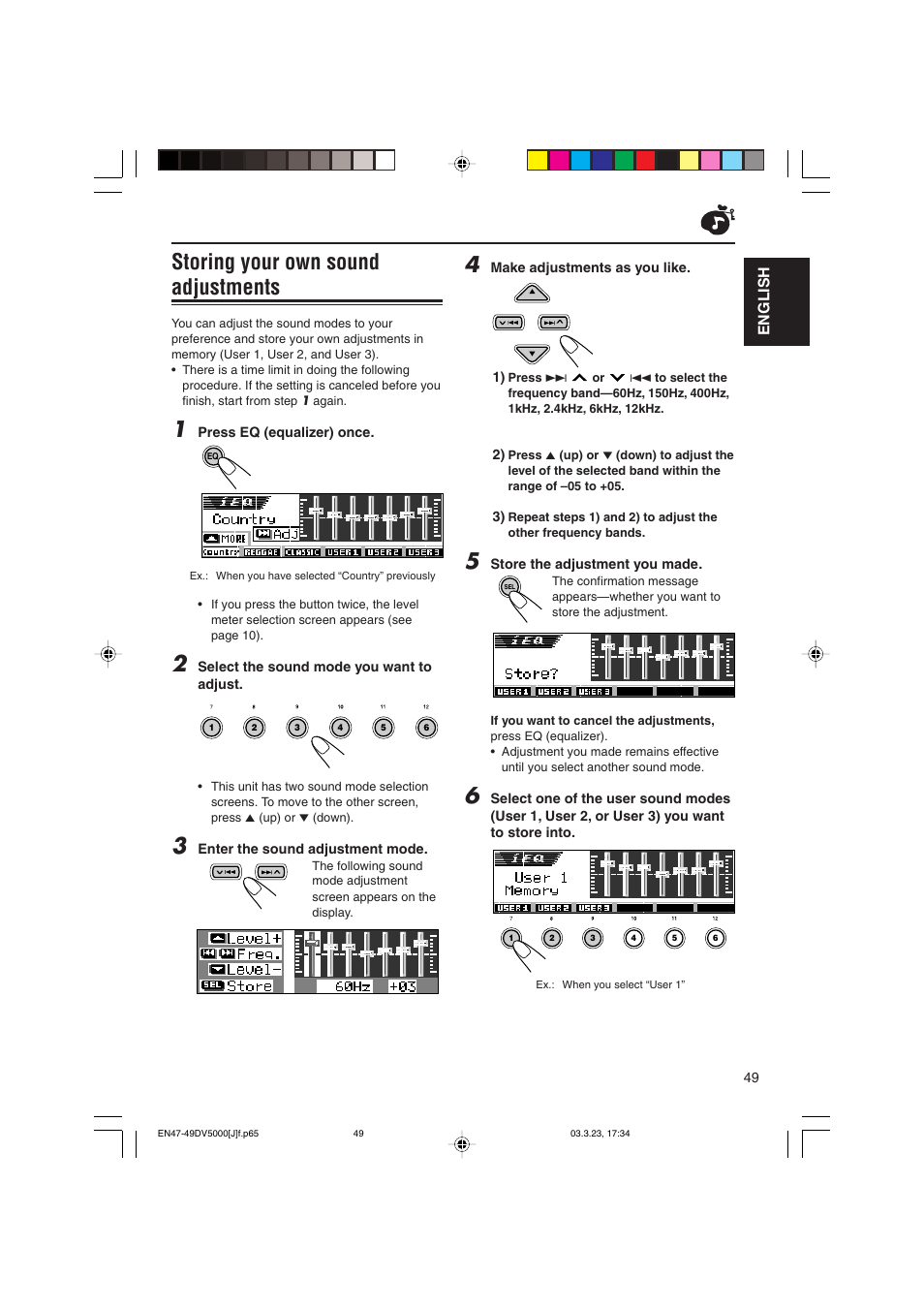 Storing your own sound adjustments, English | JVC KD-DV5000 User Manual | Page 49 / 82