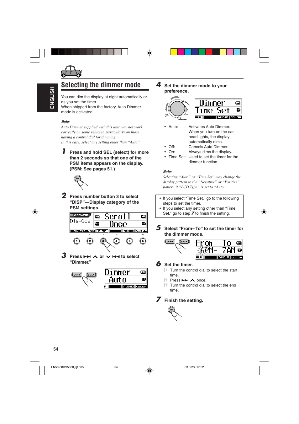 Selecting the dimmer mode | JVC KD-DV5000 User Manual | Page 54 / 82