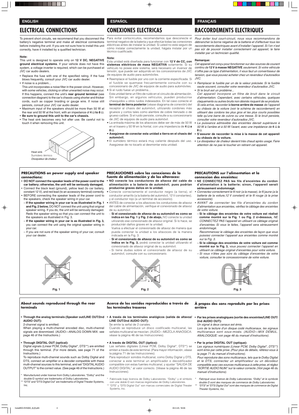 Electrical connections, Raccordements electriques, Conexiones electricas | Español français english | JVC KD-DV5000 User Manual | Page 78 / 82