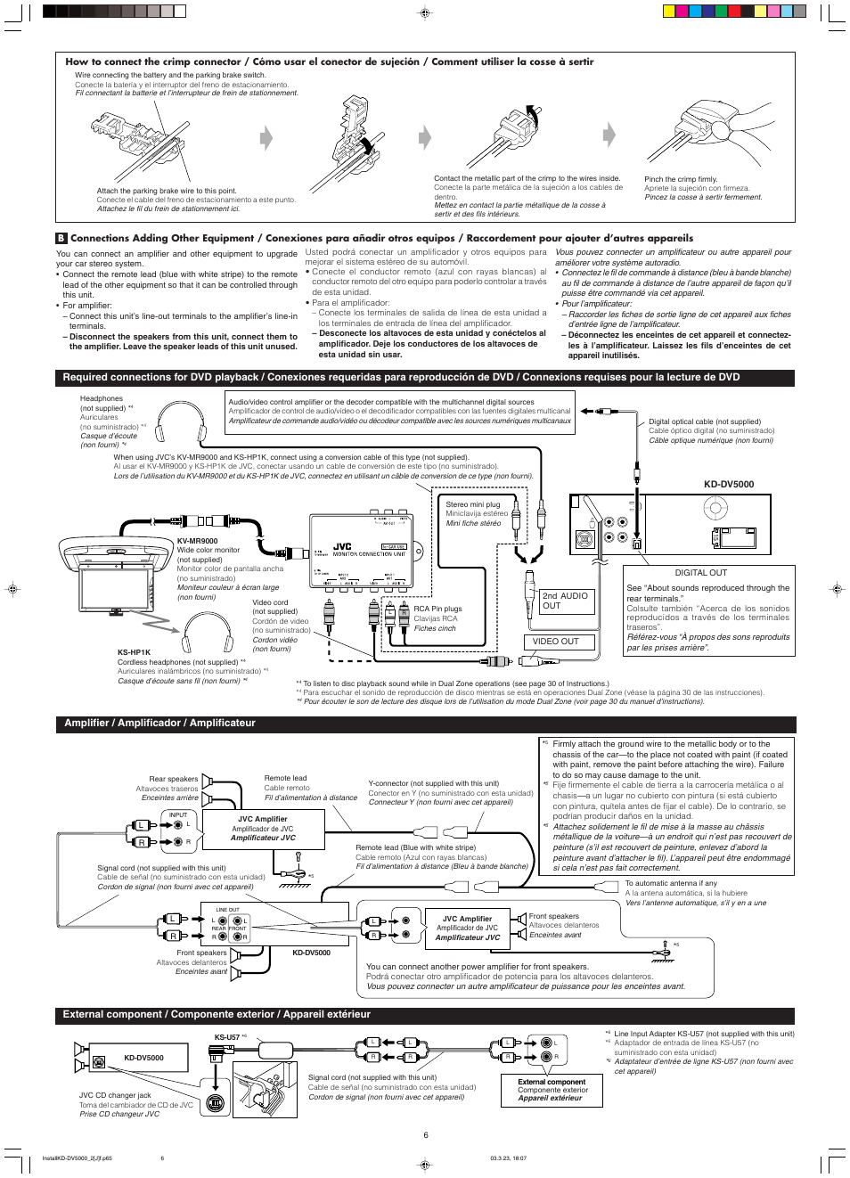 Required connections for dvd playback, Amplifier, External component | Amplifier / amplificador / amplificateur, Kd-dv5000 | JVC KD-DV5000 User Manual | Page 80 / 82