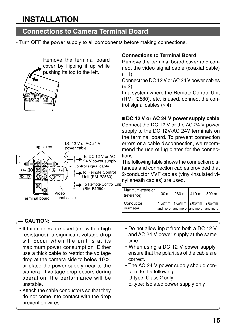 Installation, 15 connections to camera terminal board | JVC TK-C553 User Manual | Page 15 / 44
