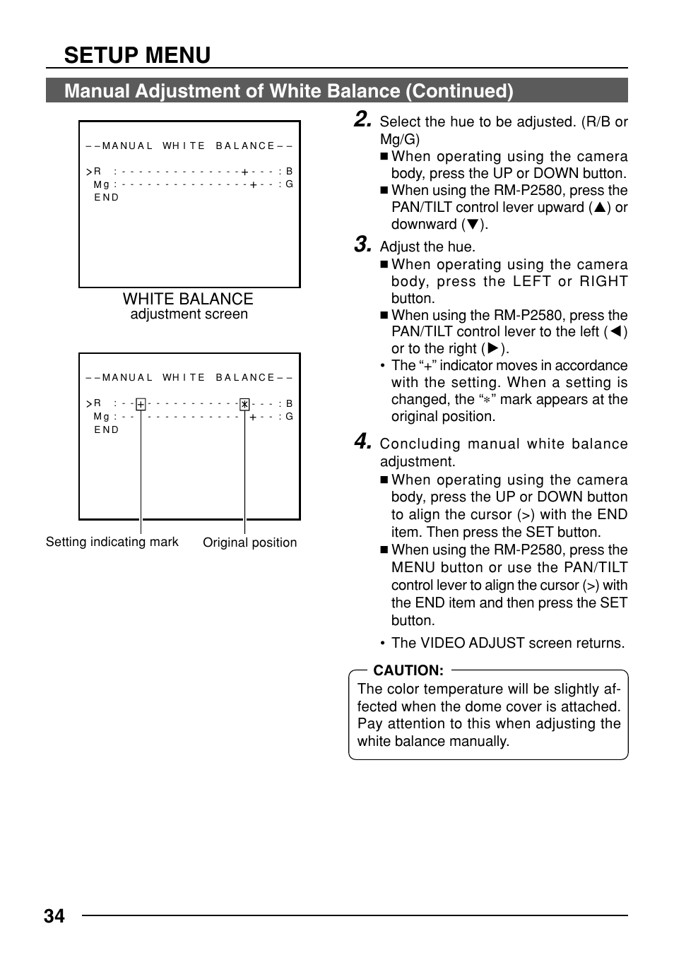 Setup menu, 34 manual adjustment of white balance (continued), White balance | JVC TK-C553 User Manual | Page 34 / 44
