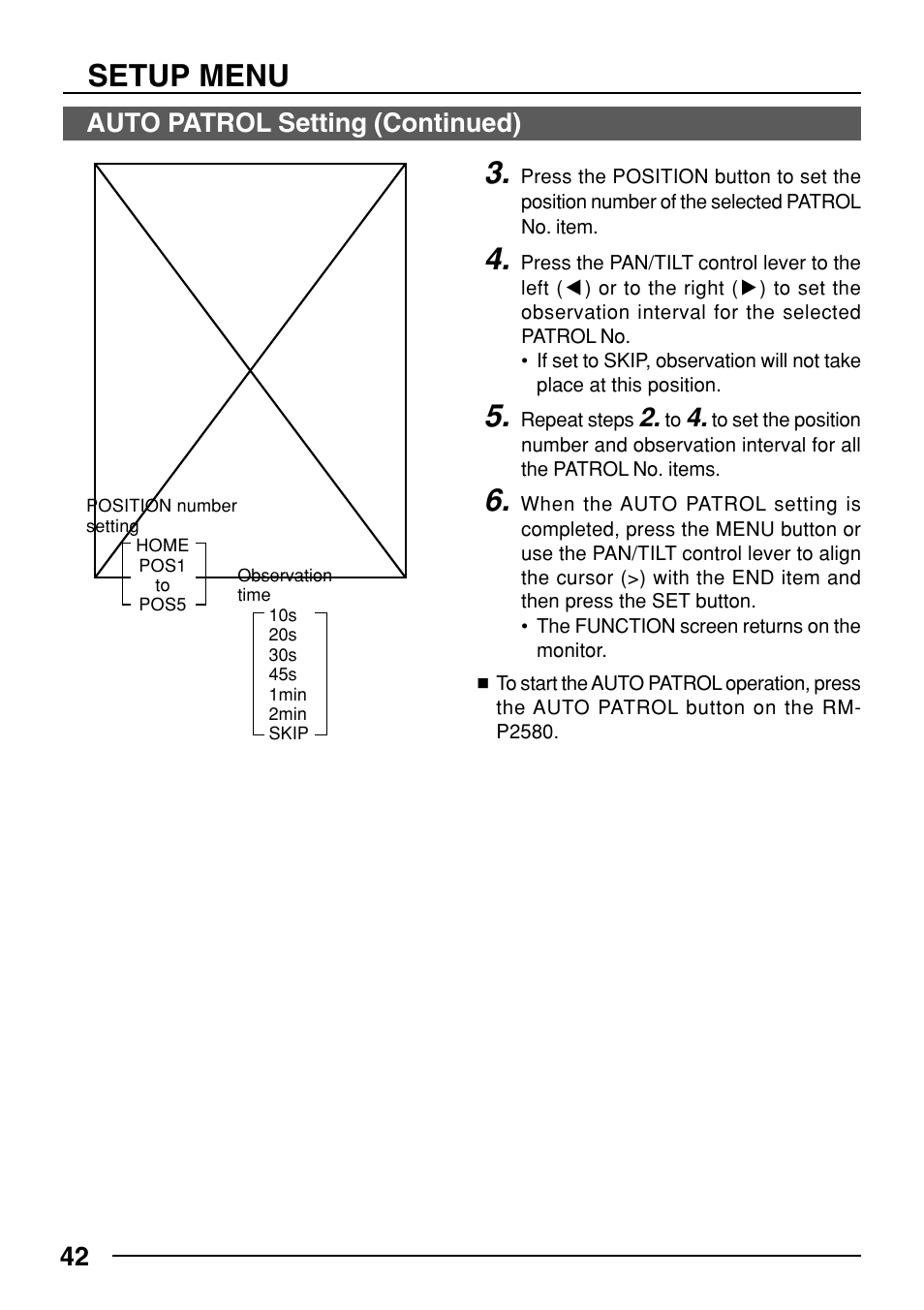 Setup menu, 42 auto patrol setting (continued) | JVC TK-C553 User Manual | Page 42 / 44