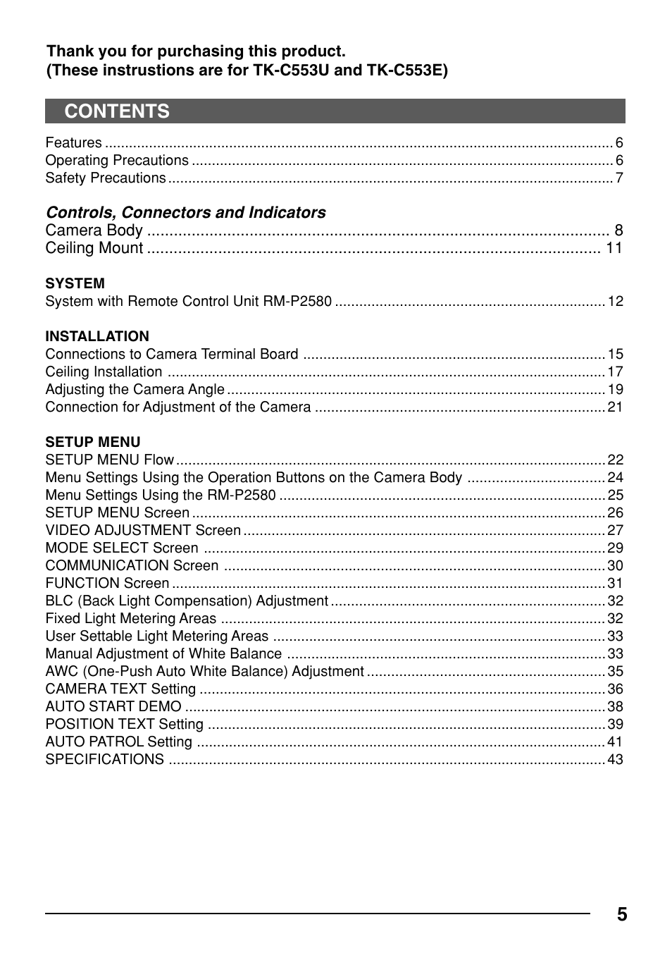 JVC TK-C553 User Manual | Page 5 / 44