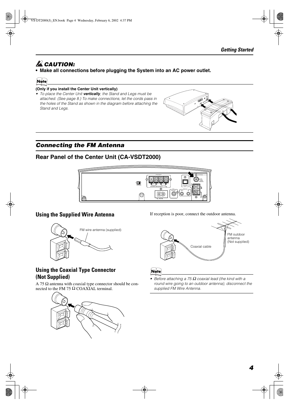 Caution, Getting started | JVC CA-VSDT2000 User Manual | Page 7 / 32