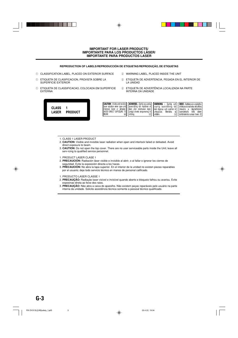 Important for laser products | JVC RX-DV31 User Manual | Page 4 / 80