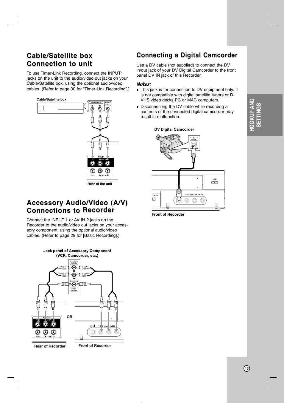 Cable/satellite box, Accessory, Connecting a digital camcorder | JVC LVT2013-001A User Manual | Page 17 / 54