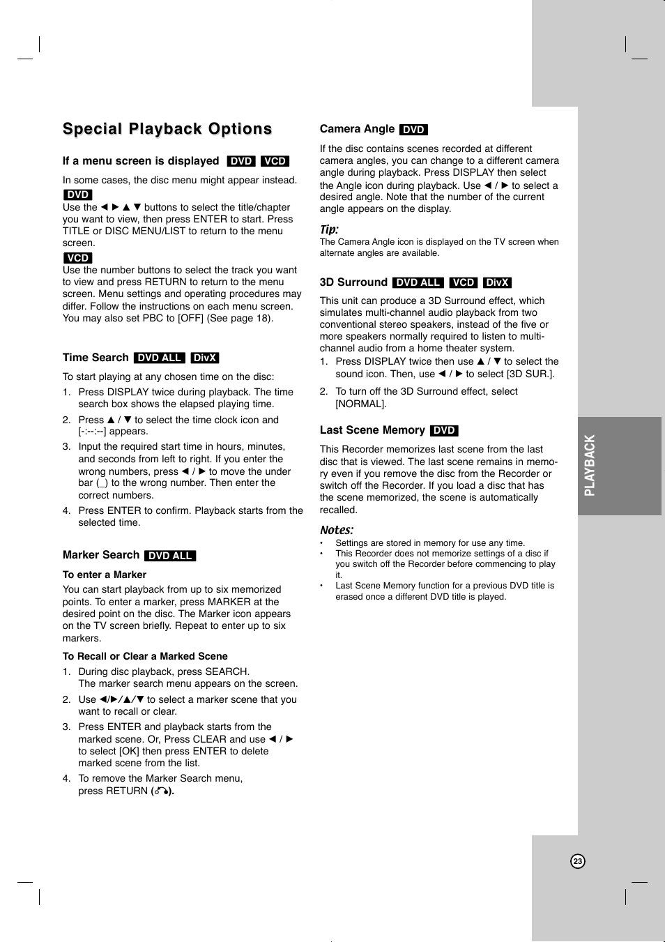 Special playback options, Pla yback | JVC LVT2013-001A User Manual | Page 27 / 54