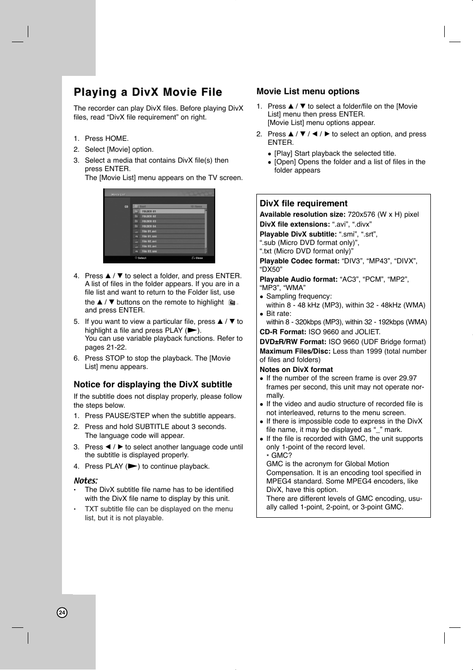 Playing a divx movie file | JVC LVT2013-001A User Manual | Page 28 / 54