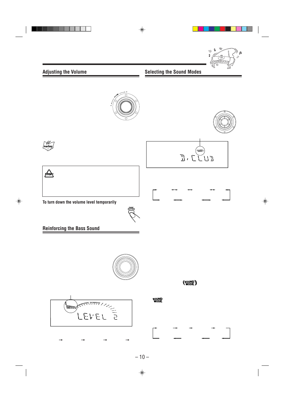 Selecting the sound modes, Adjusting the volume, Reinforcing the bass sound | JVC CA-MXG51R User Manual | Page 13 / 40