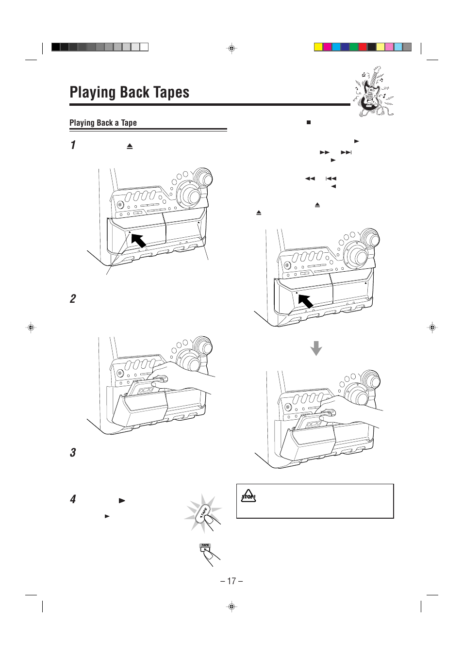 Playing back tapes, Playing back a tape | JVC CA-MXG51R User Manual | Page 20 / 40