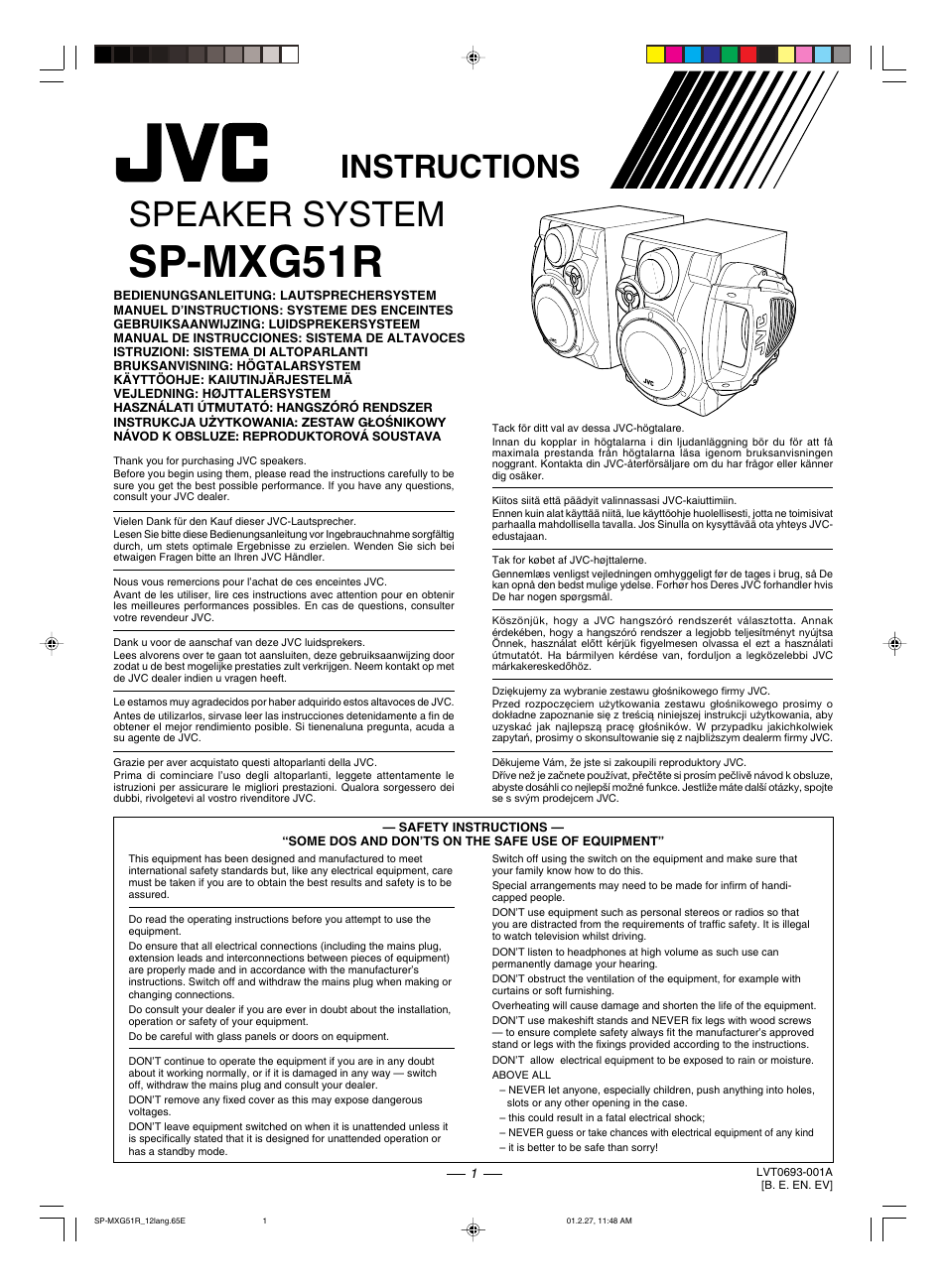 Sp-mxg51r, Speaker system, Instructions | JVC CA-MXG51R User Manual | Page 30 / 40