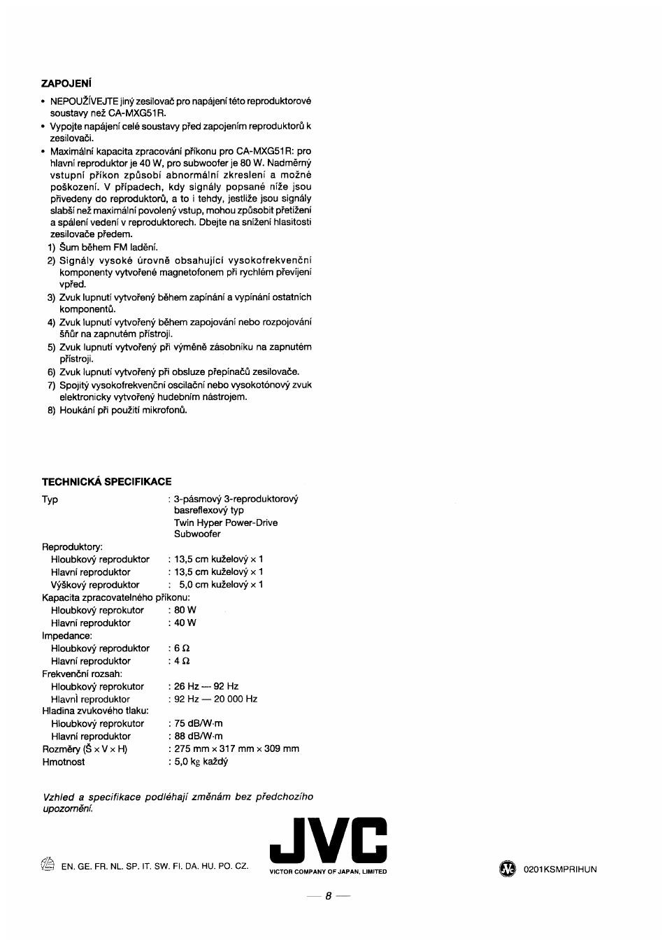 JVC CA-MXG51R User Manual | Page 40 / 40