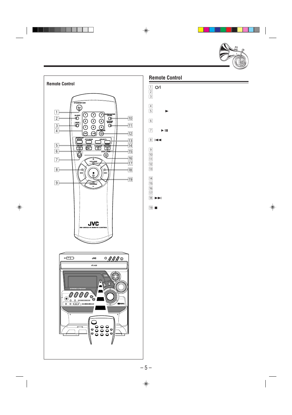 54 t 6, Remote control, Compact digital audio | Standby/on standby eco | JVC CA-MXG51R User Manual | Page 8 / 40