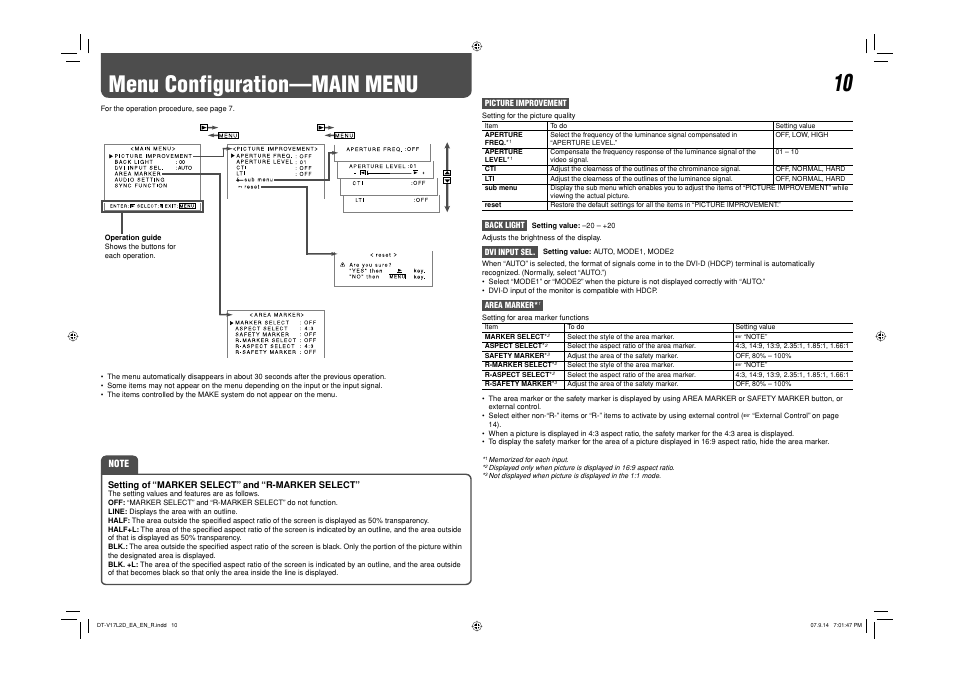 Menu configuration—main menu | JVC DT-V17L2D User Manual | Page 11 / 20