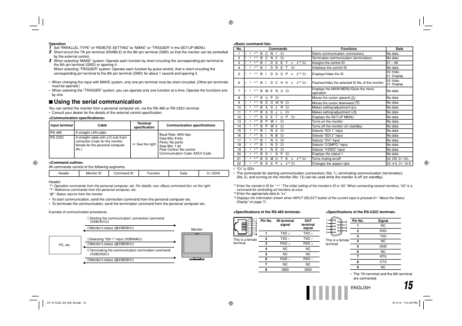 Using the serial communication, 7 using the serial communication | JVC DT-V17L2D User Manual | Page 16 / 20