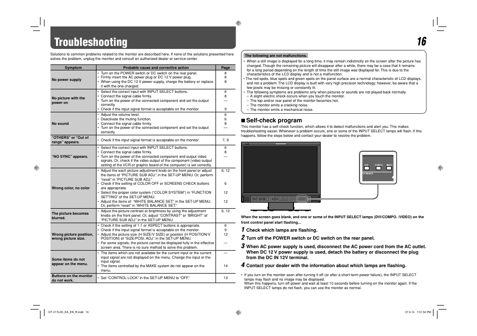 Troubleshooting, Self-check program, 7 self-check program | JVC DT-V17L2D User Manual | Page 17 / 20