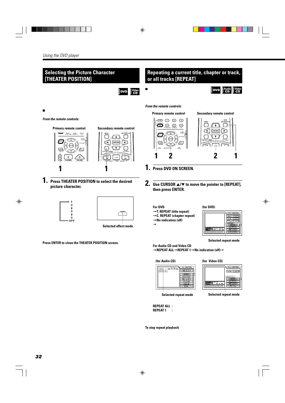 Selecting the picture character [theater position | JVC TH-A10 User Manual | Page 34 / 68